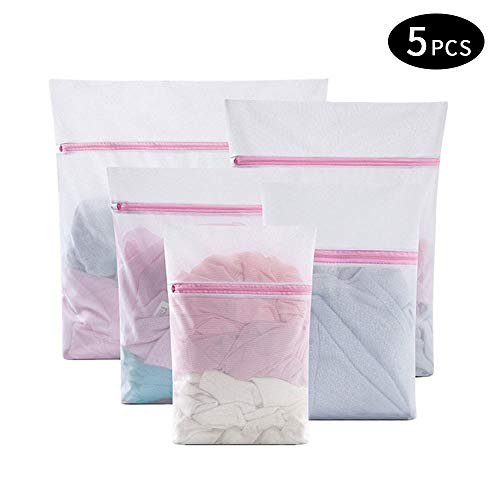 Yompz Bolsa Lavadora, Juego de 5 Bolsas de Malla de Lavandería, Blanca Zippered Lavadora Net Bolsa Separada y Proteger la Ropa para la Colada, Blusas, calcetería y lencería