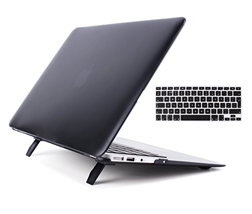 LIANG Matte Gummierte Harte Schutzhülle mit Kickstand Ständer für Macbook Air 13 Hülle Cover Tasche Silicon Case Shell Hard Plastik mattiert SchutzTasche + tpu Tastatur-Schutzfolie(Schwarz,MacBook Air 13 A1369 / A1466),Schwarz