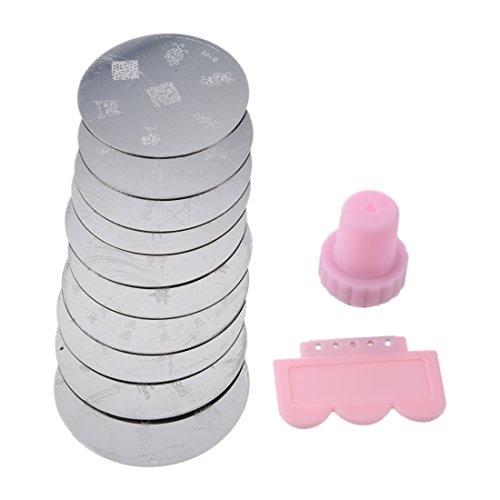 Nail Art - SODIAL(R) Accessory Set Nail Art Polish Stamp Stamping Manicure Picture Plate 10 plates WITH FREE buffer and more than 70 motifs