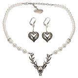 Länge Trachten Halskette: ca. 41 cm + 7 cm Verlängerungs-Kette, Anhänger Hirsch-Kopf mit Strass-Steinen: ca. 4 x 4 cm, Länge Trachtenohrringe mit Klapp-Verschluß: ca. 4 cm, Strassherz-Hirsch-Anhänger mit Strass-Steinen: ca. 2 x 2 cm