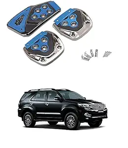 QiisX Anti-Skid Foot Pedal Manual/Auto Gear Accelerator Clutch Brake Accelerator Pedal Cover Set Kit - Blue for Toyota Fortuner Old