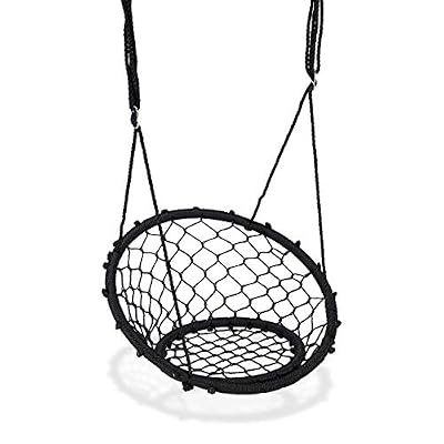 Relaxdays Balançoire suspendue nid d'oiseau Panier suspendu extérieur 150 kg dossier, Ø75cm, noir