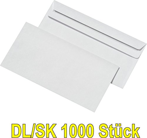 Preisvergleich Produktbild 1000 Stück Briefumschläge DIN lang SK weiß 110x220m Versandtaschen TOP DL
