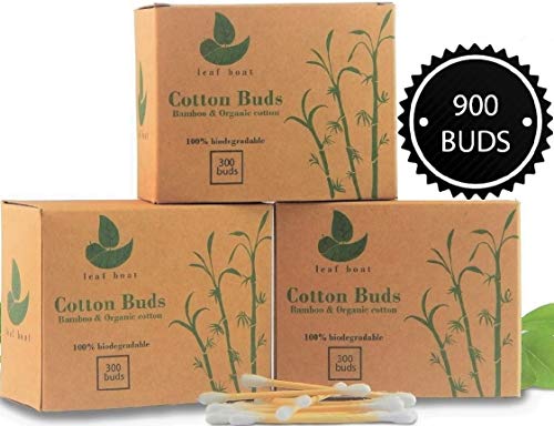 Bamboo Cotton Buds 3 Boxes (900 Buds) GOTS Certified Organic | 100% Recycled Packaging | Home Compostable | Biodegradable Wooden Ear Swabs Eco Friendly Plastic Free Sustainable Vegan Zero Waste