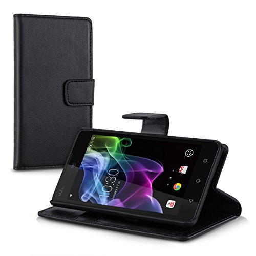 kwmobile Funda para Wiko Rainbow Lite - Wallet Case plegable de cuero sint  tico - Cover con tapa tarjetero y soporte en negro