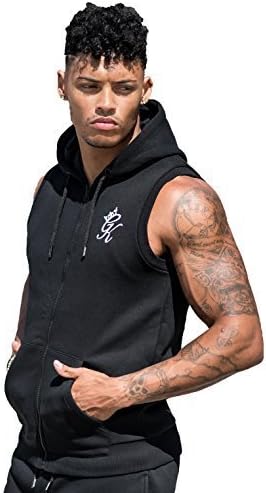 Gym King Pull à capuche - Hommes sans manche fermeture éclair pull à capuche en gris - Noir, Medium