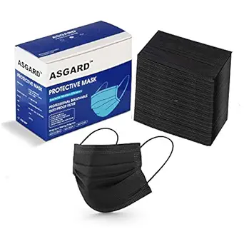 ASGARD Nonwoven Fabric Disposable 3 Ply Surgical Mask (Black, Without Valve, Pack of 50) for Unisex