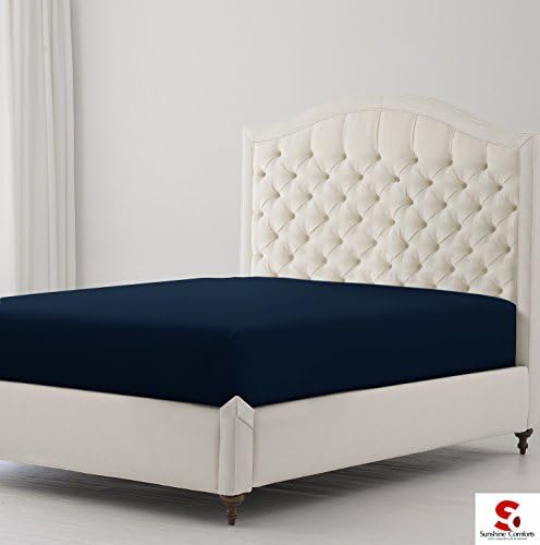 Sunshine Comfort® Percale Cotton Rich 180 Thread Count Non Iron 25cm Fitted Bed Sheets (Super King, Navy Blue)