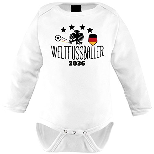 Mikalino Langarm Babybody Weltfussballer 2036, Farbe:weiss;Grösse:0-3 Monate-