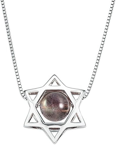 Jewboo S925 Sterling Silver Six Star Moonstone Necklace Cubic Zirconia Pendant Christmas Gift Jewelry