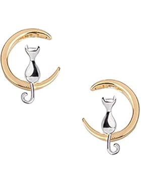 URBAN SHe° Katze auf dem Mond silber Katze Stollen Ohrringe Kätzchen Halbmond Katze Liebhaber Silber Schmuck