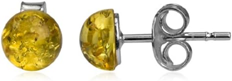 Lemon Amber Sterling Silver Classic Half Ball Stud Earrings