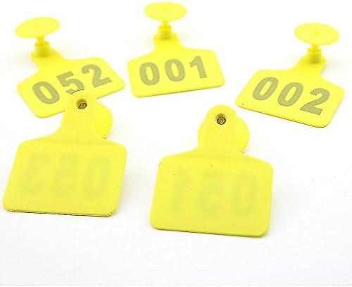 Owfeel Pack of 100 Plastic Big Ear Tag for Cow Cattle Yellow Numbered 001-100