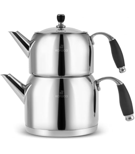 Kit de cuisson à thé Korkmaz A104 Tombik/2 litres et 1,1 litre/fond capsule spécial à 3 couches (140 mm)/théière/caydanlik/taille familiale Aile Boyu/acier inoxydable 18/10 Cr-Ni