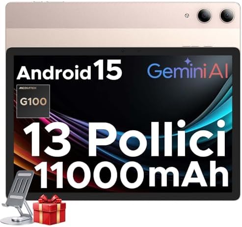 DOOGEE Tab E3 Pro Tablet 13 Pollici FHD+, Helio G100 Octa-Core 32GB RAM+256GB ROM (2TB TF) Tablet con Sim, 11000mAh, 13MP+8MP, Android 15/WidevineL1/ Dual 4G LTE + 5G WiFi/Face ID/OTG/GPS