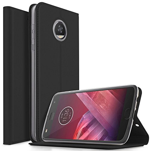Funda Moto Z2 play Carcasa KuGi Slim Flip Cover Carcasa Cubierta de cuero PU Multi-Angle Shockproof Silicio Protectora de Carcasa con Soporte Plegable para Moto Z2 play 2017 Smartphone Slim Book Series - Negro 