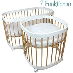 tweeto Lit pour bébé 7 en 1 avec matelas en bois de hêtre Blanc