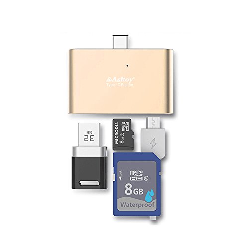 Typ C Kartenleser, Asltoy Typ C OTG HUB Adapter Kartenleser, Micro SD / TF Flash Speicherkartenleser, Lesen und Schreiben mit OTG Funktion für MacBook, Chromebook, Windows (B1 Golden) - 6