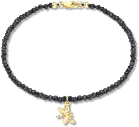 CARISSIMAWomen's 9 ct Yellow Gold Diamond Set Charm on Black Spinel Bracelet of Length 19 cm/7.5 Inch