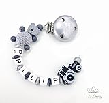 geschirrspüler silber günstig  Schnullerkette mit Namen - Kleiner Prinz - Traktor - Bär mit Häkelperle - Junge - silber - grau - schwarz - A002 - A019