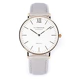 Erik Anderson Damenuhr Analog Schweizer Quarkwerk Edelstahl Gold Lederarmband Grau