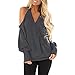 Produktbild B-commerce Frauen Kalt Schulter Tops - Damen Langarm Tiefem V-Ausschnitt Wrap Front Bluse Spring Fall Swing Shirt (XX-Large / EU:40, Gray)
