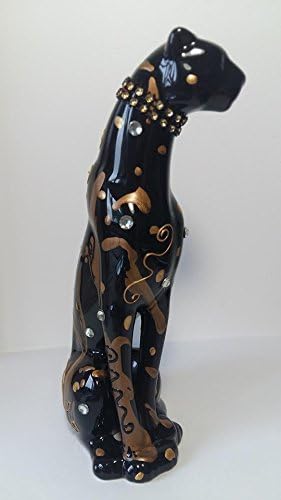 Statue of black ceramic panther, Height 20 cm, model "Tigra", decoration Laure Terrier