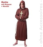 Hochwertiges Mönchskostüm für Herren | 2-teiliges Priester-Gewand bestehend aus Kapuze und Gürtel | Robe | Mönch-Kostüm | Mittelalterliches Faschingskostüm | (XXL)