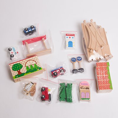 Wooden Car & Train Set Inc. Raised Roads 50pcs