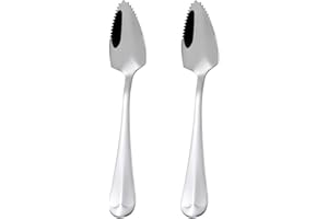 HDGSAFD Lot de 2 cuillères à pamplemousse, cuillères pointues, cuillères à kiwi, cuillères en acier inoxydable, cuillères à dessert, spatule, cuillère dentelée, cuillère à fruits (argenté)