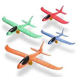 Sage Square Large Throwing Foam Plane, Dual Flight Mode, Aeroplane Gliders, Flying Aircraft, Gifts for Kids, Outdoor Sport Game Toys, Birthday Party Gifts (Pack of 4) (Random Color)