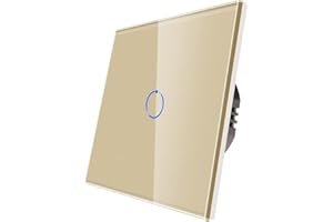 CNBINGO Touch Lichtschalter unterputz - Wandschalter einfach in Gold - Haptische Oberfläche - Berührungsschalter mit Glas Panel und Status-LED - 500W/Fach