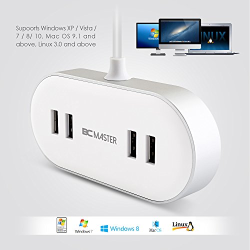 [Bestbewertet] BC Master 4-Port [Apple style] USB 3.0 Hub mit LED Licht auf Gigabit Ethernet Netzwerk Anschluss und Aufladeanschluss Super Geschwindigkeit Datenübertragung steigen auf 5Gbps für iMac, MacBook Air, MacBook Pro, Mac Mini, PC und Laptops - 6