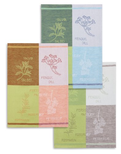 3-er Pack Jacquard Geschirrtuch, Halbleinen, TRIOLINO®, Küchenkräuter, drei Farben sortiert, 50x70cm