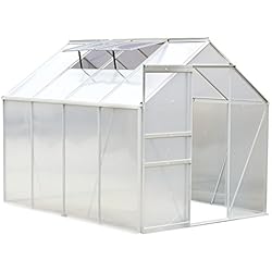 Outsunny Serre de Jardin Aluminium Polycarbonate 9,17 m³ 2,5L x 1,9l x 1,93H m avec fenêtres et Porte coulissante