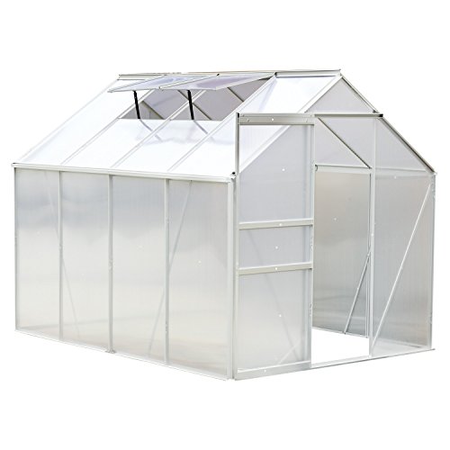 Outsunny Serre de Jardin Aluminium Polycarbonate 9,17 m³ 2,5L x 1,9l x 1,93H m avec fenêtres et Porte coulissante