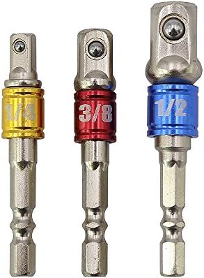 MINHER 3pcs Impact Socket Adapter/Extension Set Turns Power Drill Into High Speed Nut Driver, Socket Adapter Wrench Screw NUT Set Connection Head Extension with Ribbons for Cordless Screwdriver