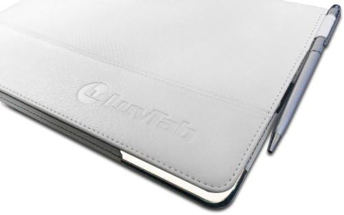 iPad Air (9.7 inch) Custom Made Multi-Angle Slim Perforated Style 'Pen' Case with Stand Function, Sleep / Wake Sensor and 2 in 1 Stylus / Biro Pen by LuvTab® (White)