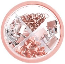 Awebuy Office Stationery Supplies Set Desk Accessories Organizer Set. Paper Clips, 0.6″/0.75″ Metal Binder Clips, Push Pin value pack (Pink)