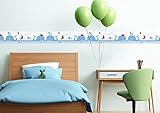 lovely label Bordüre selbstklebend WALE BLAU/ROT – Wandbordüre Kinderzimmer / Babyzimmer mit Walen im Meer in versch. Farben – Wandtattoo Schlafzimmer Mädchen & Junge, Wanddeko Baby / Kinder - 2