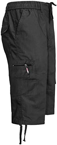 GOOGLE NEW MENS 3/4 ELASTICATED PLAIN SUMMER CARGO COMBAT 6 POCKET SHORTS PANTS[Black,L]COMPOSITE