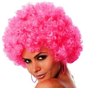 Priya Party Decoration 70s Curly Clown Funky Disco Afro Malinga Wig for Men and Women (Pink)