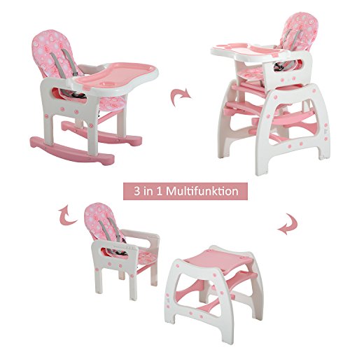 homcom 420-001PK 3 in 1 Kinderhochstuhl Kombihochstuhl Multifunktion Babyhochstuhl mit Schaukelfunktion, rosa - 3