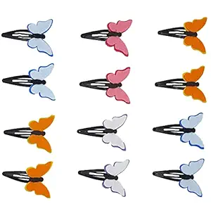 D K Fission 12 pcs Butterfly Hair Clips TicTac Hair Pins Hair Accessories for Kids, Girls & Women (Butterfly) (Pack of 12 Clips)