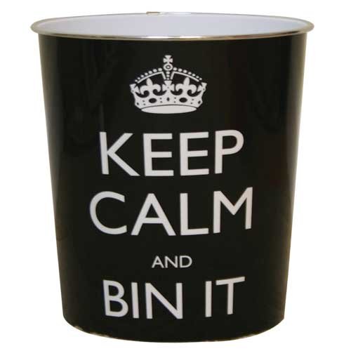 JVL - Cestino per la Carta con Scritta Keep Calm And bin it, 25 x 26,5 cm, Nero.