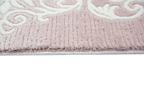 Designer Teppich Moderner Teppich Wollteppich Bordüre Design mit Fransen Wohnzimmer Teppich Rosa Creme Größe 80 x 300 cm - 5