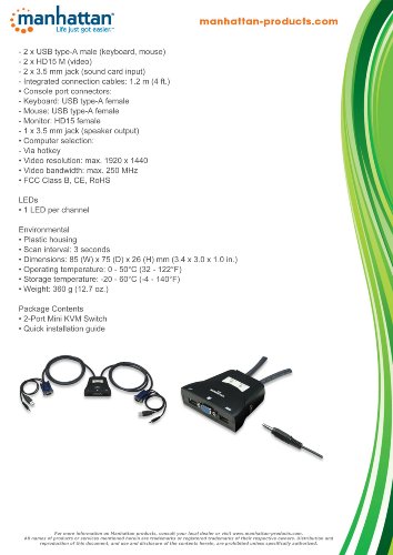 Manhattan 2-Port Mini-KVM-Switch mit Audio USB schwarz 151245 - 8