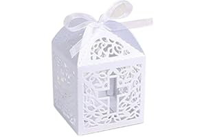 Musuntas 50 tlg. Vogelkäfig diseño caja de caja de cartón de regalo de bautizo fiesta decoración de mesa Bomboniere de boda decoración nupcial bebé ducha Bonboniere Box (Color Blanco)