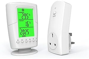 ECOARTHEATING Wireless Thermostat Plug in Digital Temperature Controller Outlet Remote Control Built in sensor Greenhouse infrared Heater Reptile Thermostat Heating Cooling Mode
