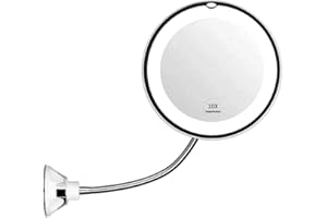 Srliya Podświetlane Lusterko do Makijażu, Lusterko do Makijażu ze światłem LED i przyssawką Obrotowe o 360 Stopni Elastyczna Gęsia Szyja 10-krotne Lusterko Powiększające Lustro